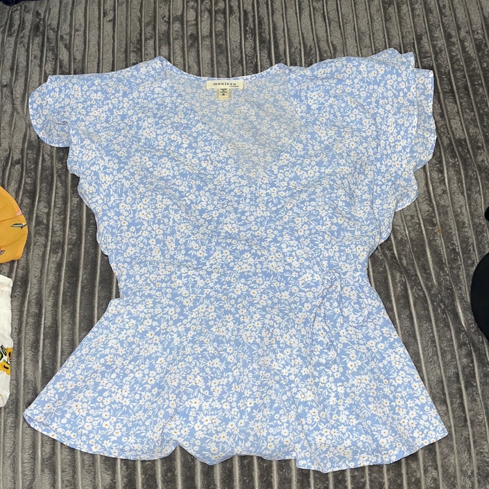 Light blue blouse with white flowers
